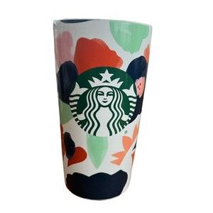 Starbucks Ceramic Tumbler Summer 2020 Floral Watercolor Splash Double Wa…